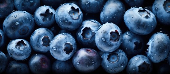 Juicy Fresh Blueberries Covered in Sparkling Water Droplets - Summertime Delight
