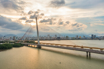 Aerial view of Tran Thị Ly bridge Da Nang city, Vietnam
