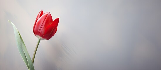 Vibrant Red Tulip Blossom Standing Out Against a Shimmery Silver Background