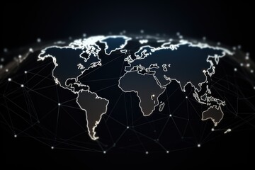 Map of the planet, Internet and technology. Modern science. Abstract plexus geometric background, Futuristic world map, Ai Generated