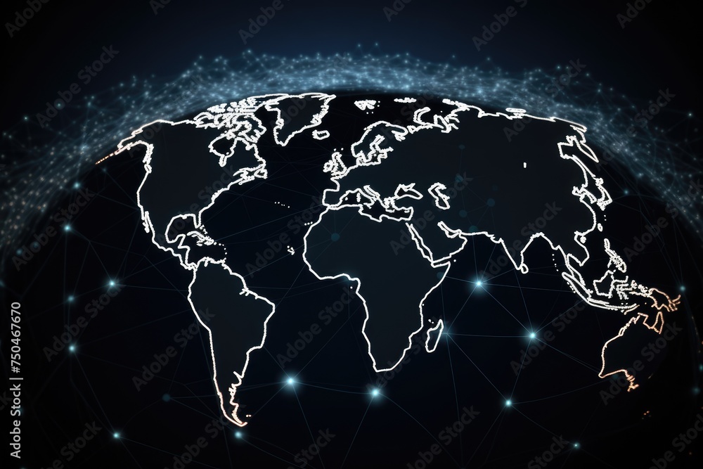 Aufkleber map of the planet, internet and technology. modern science. abstract plexus geometric background, fu
