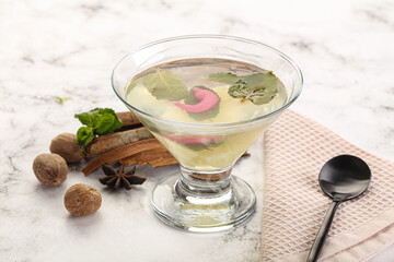 Sweet pineapple jelly with mint