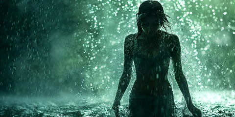 Foto op Plexiglas beautiful woman in a rainforest waterfall © Riverland Studio