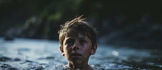 Young Male Child Enjoying a Refreshing Swim in the Flowing River Under the Bright Sunlight