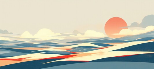 minimal grungy texture summer background illustration,  sunset on ocean at horizon, Ai Generated