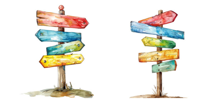 Naklejki Watercolor signpost on white background