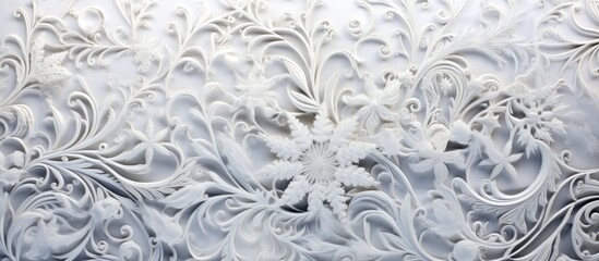 Elegant Floral Frost Design on a White Window Creates a Winter Wonderland - 750469215