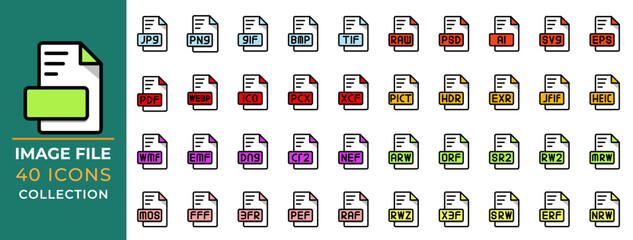 Set icon file type, Flat Style design, Format data extension icons collection. Vector Illustrations