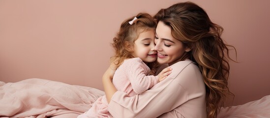 Loving Mother Embracing Her Daughter with Tenderness on the Bed