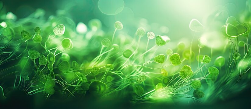 Captivating Microscopic World: Vibrant Green Algae Spirogyra Under Bright Field Illumination