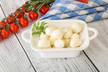 Mozzarella cheese balls in the bowl