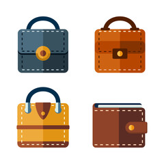 Set bag business icon flat vector design