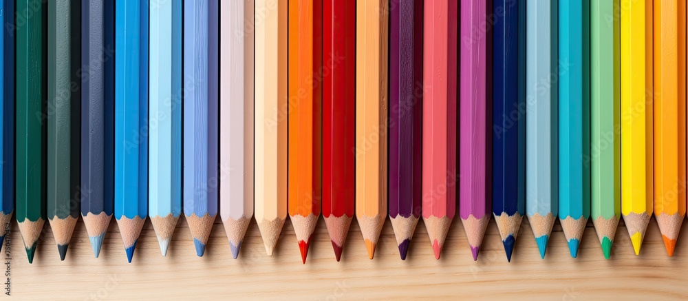 Poster vibrant array of colorful pencils in a creative and inspiring row