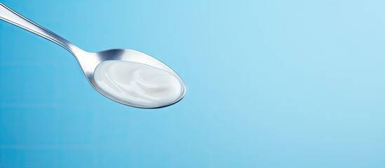 Creamy Spoonful: Delightful Yogurt in a Tasty Blue Presentation - obrazy, fototapety, plakaty