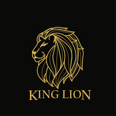 Stylized lion head logo icon vector illustration with golden color.