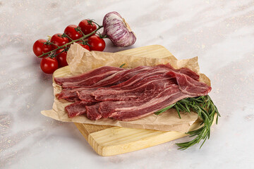 Raw beef bacon for cooking