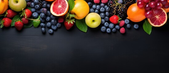 Vibrant Assortment of Fresh Fruits and Berries on Stylish Dark Background