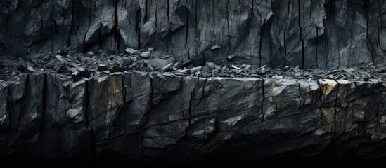 Striking Geological Composition of Coal and Rock Layers on Dark Anthracite Wall - obrazy, fototapety, plakaty