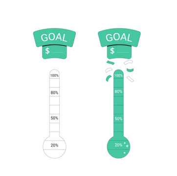 Financial goal thermometer set. Full and empty money trackers. I