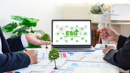 ESG environment social governance investment business concept. Business people meeting, plan...