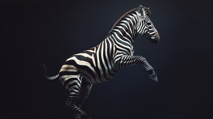 Zebra jump on a black background. Flying animal.