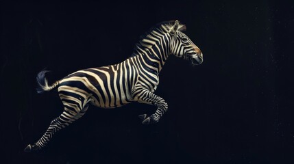 Naklejka premium Zebra jump on a black background. Flying animal.