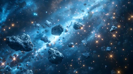 Fototapeta na wymiar Sparkling stars and asteroids illuminate the celestial scene in the galaxy. Concept Astronomy, Stars, Asteroids, Celestial, Galaxy