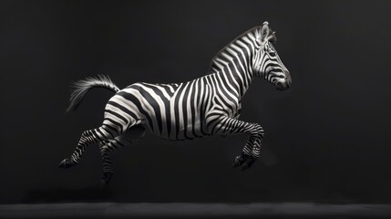 Fototapeta na wymiar Zebra jump on a black background. Flying animal.