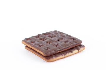 Chocolate coated cracker biscuit isolated on white background