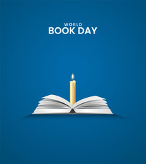World book day, Book and lamp, Graduation cap top the book, cap and book, Design for social media banner, poster, 3D Illustration.