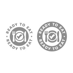 Ready to eat vector label. Circle food and meal badge.