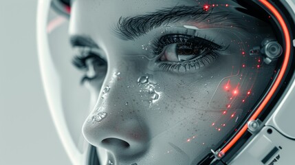 An abstract science and technology background, a cyborg woman
