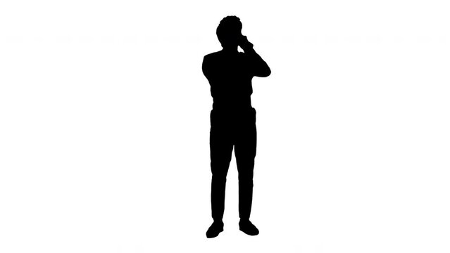 Silhouette man singer. Singing song and dancing on white background. Alpha matte isolated.	