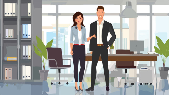 Business couple in the office scene Flat vector