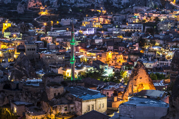 Fototapeta na wymiar The night Goreme, ancient city. View from above. Cappadocia, Turkey.