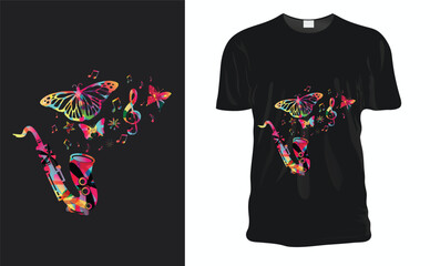 Colorful butterfly and saxophone painting print and t-shirt design