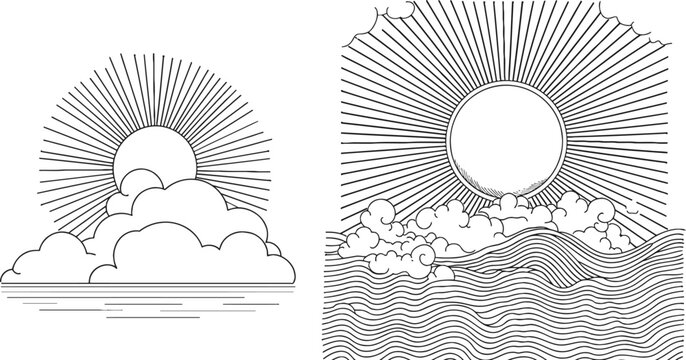Sun with cloud continuous one line drawn