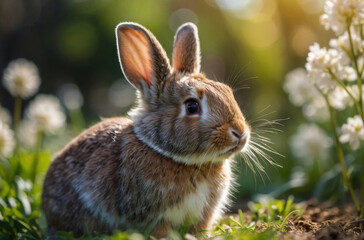 Naklejka na ściany i meble young rabbit in the grass