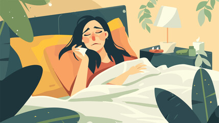 Fototapeta na wymiar Cartoon vector illustration of Woman Feeling Sick Havi