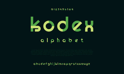 Kodex creative geometric modern urban alphabet font. Digital abstract futuristic, fashion, sport, minimal technology typography. Simple numeric vector illustration