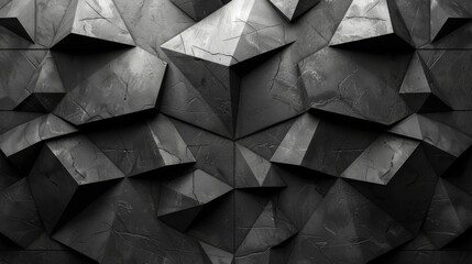 Background: black white dark gray. Geometric pattern shape. Line triangle polygon angle. Gradient. Shadow. Matte. 3D effect. Rough grain grunge. Design. Template. Presentation.