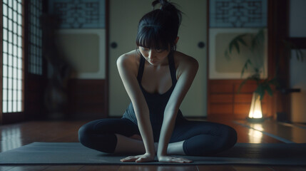 Asian woman practicing yoga - Powered by Adobe