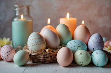 Naklejka na ściany i meble easter eggs on wooden background