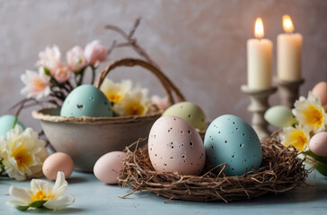 Obraz na płótnie Canvas easter eggs on wooden background