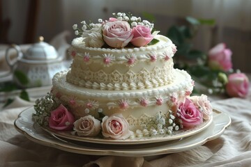 Obraz na płótnie Canvas beautiful decorated wedding cake design professional advertising food photography