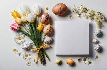 Obraz na płótnie Canvas easter card with eggs and flowers