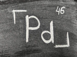 The chemical element is palladium with a serial number from the periodic table. Chalk drawing.