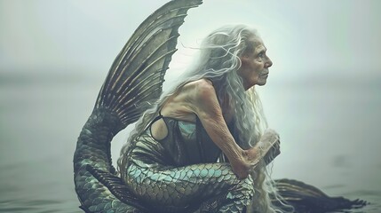 eternal tides: the dignified grace of an ancient mermaid - obrazy, fototapety, plakaty