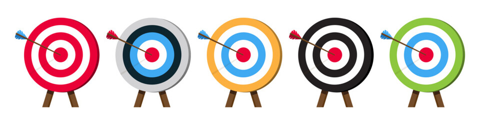 Archery target set with arrow. Goal achievement concept. Colorful Targets with arrow. Bullseye concept.