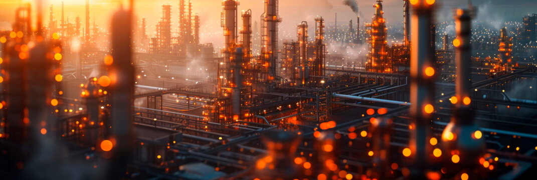 oil refinery with pipelines, storage tanks and processing plants in a vast industrial landscape . Generative AI